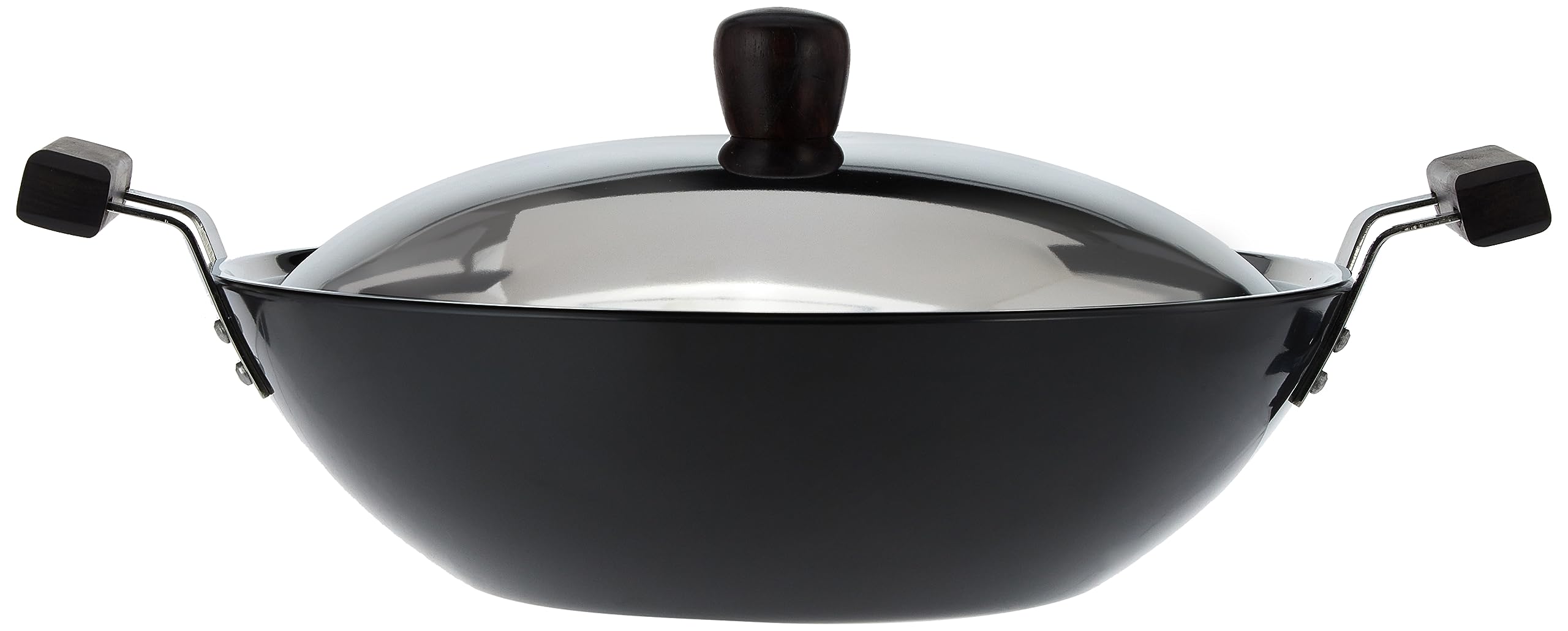 Futura L-47 Hard Anodised Flat Bottom Deep Fry Pan / Kadhai With Stainless Steel Lid, 5-Liter